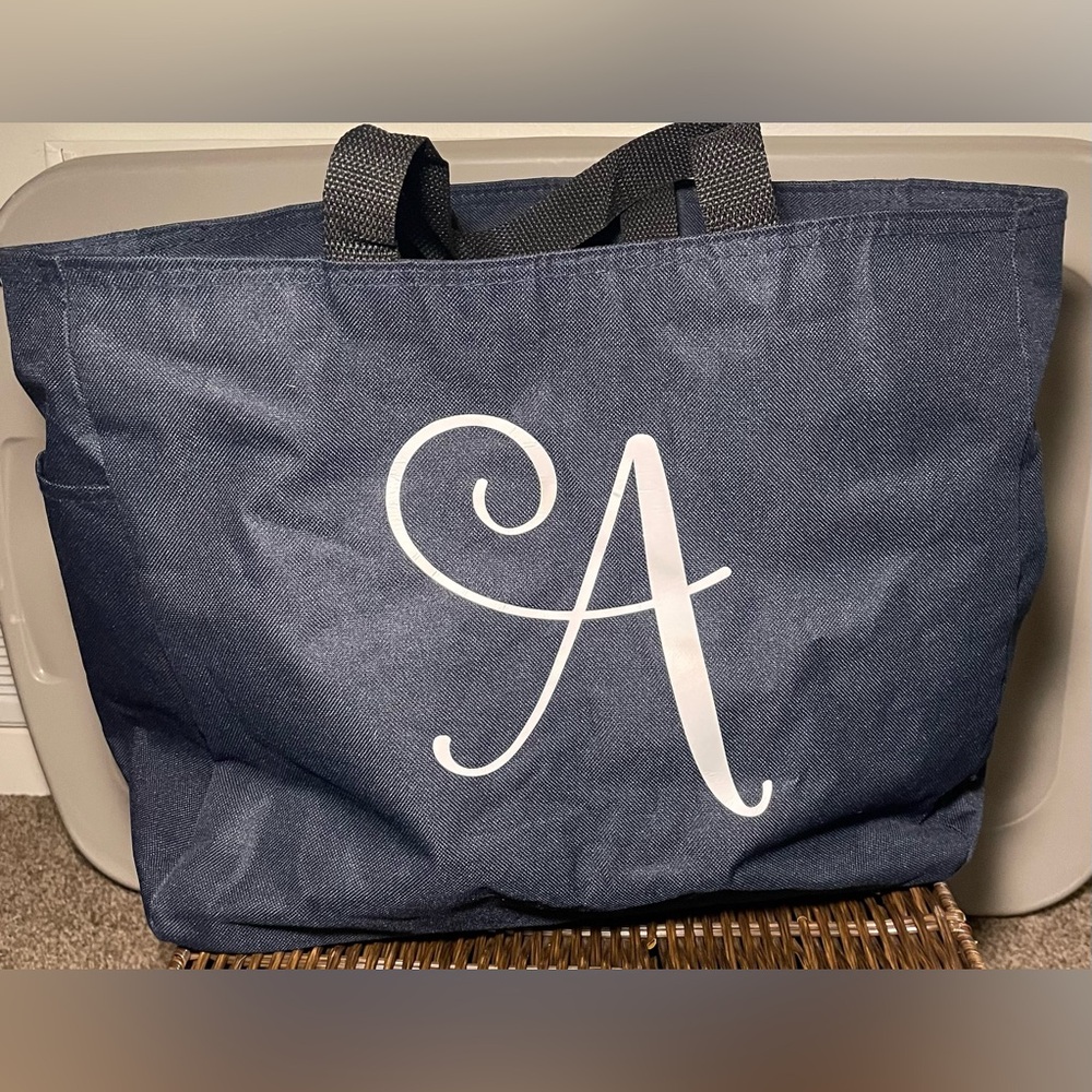 Port Authority Navy Tote with White Monogram